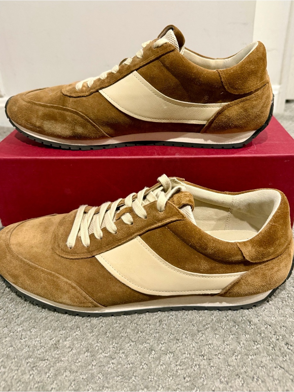 Vince Men's Suede Casual Ocean Sneakers in Brown and Cream - Picture 3 of 9